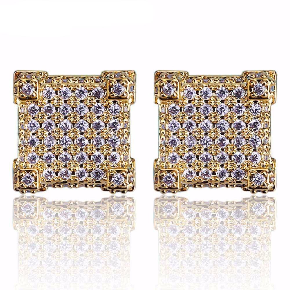 360 Fully Iced Gold plated Cube Earrings - Image 3