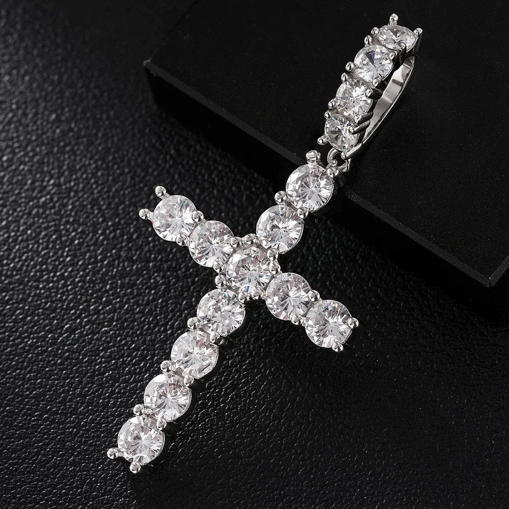 Silver Moissanite Diamond Cross Pendant - Image 3